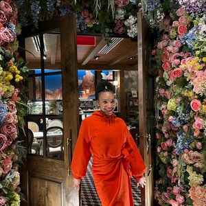 Orange midi wrap dress Bar III X Zerina Akers